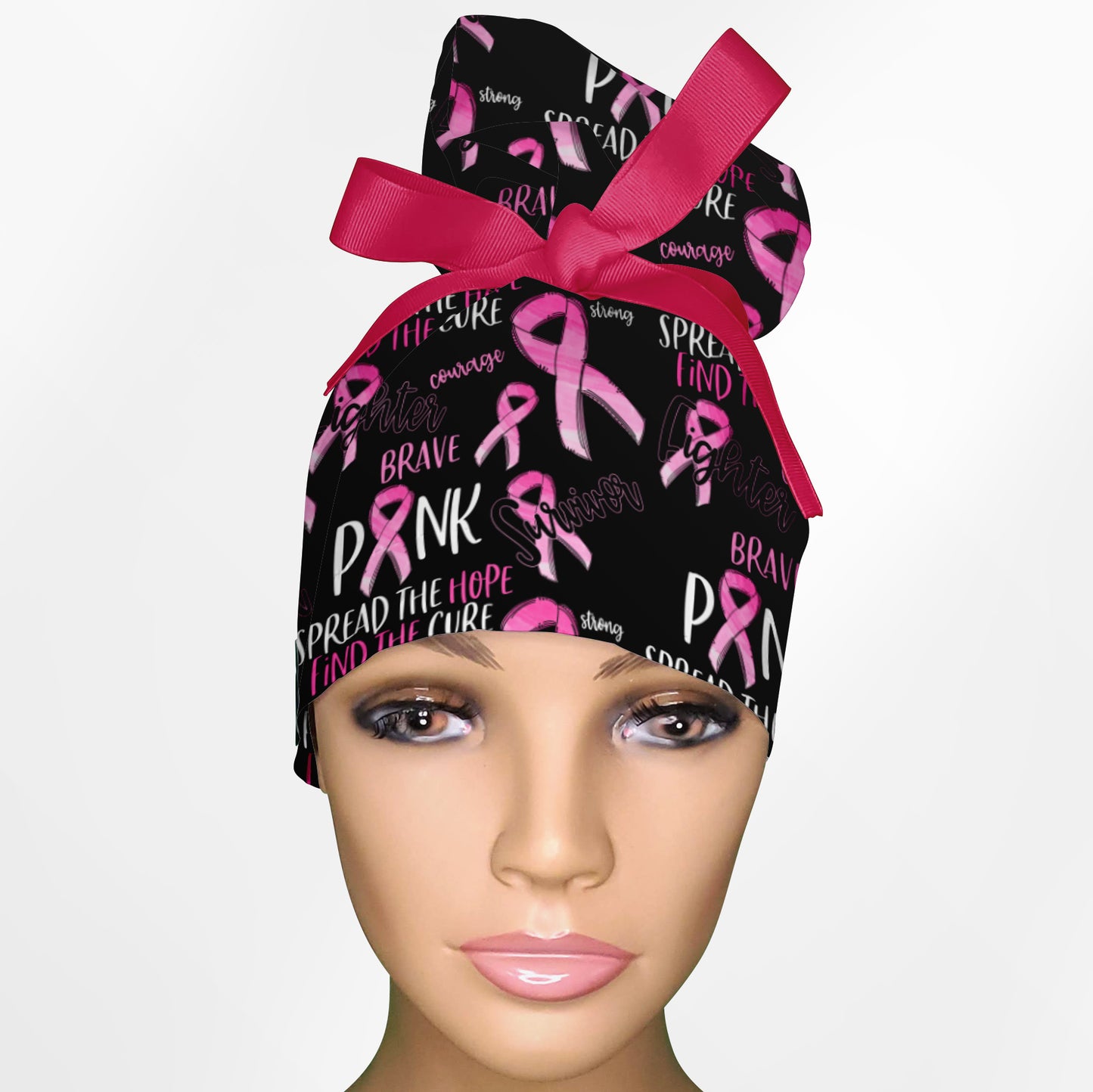 Breast Cancer High Bun Ponytail Scrub Cap