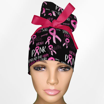 Breast Cancer High Bun Ponytail Scrub Cap