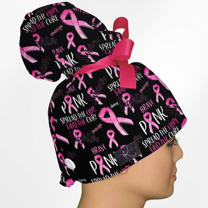 Breast Cancer High Bun Ponytail Scrub Cap
