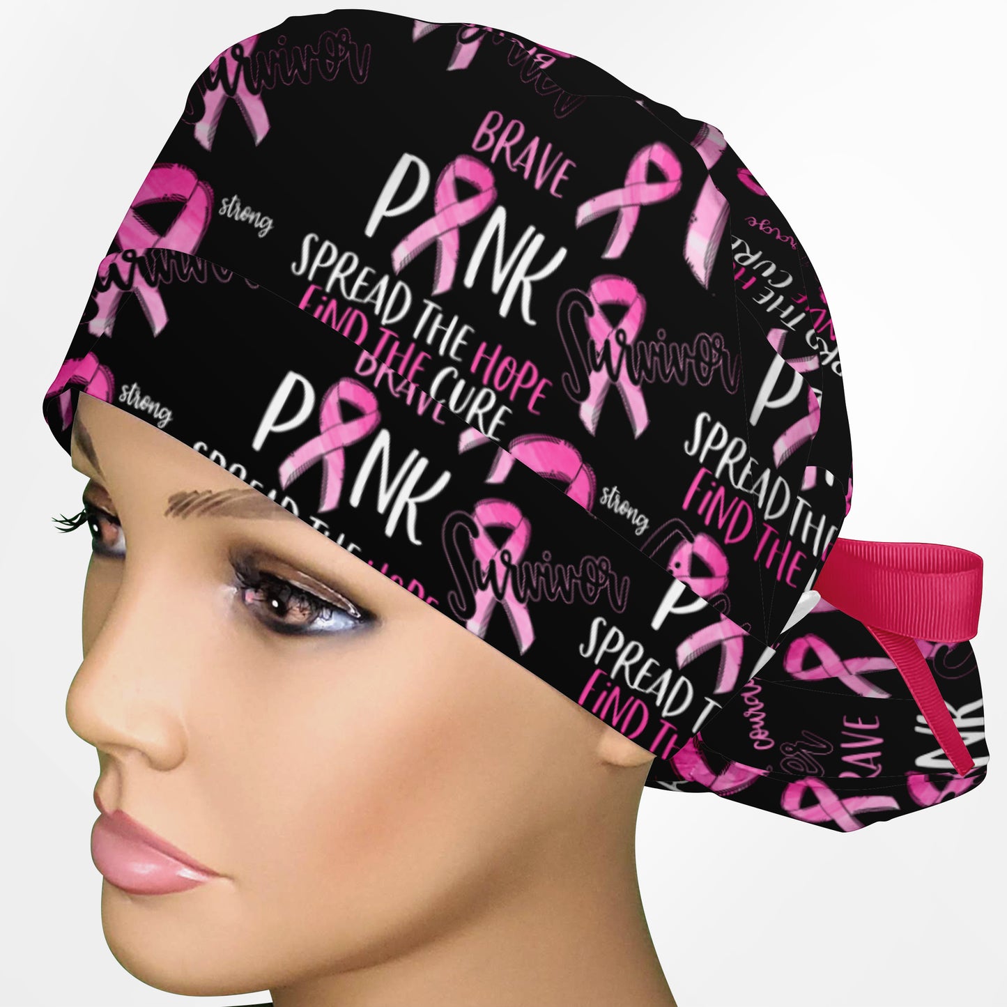 Breast Cancer Ponytail Scrub Cap