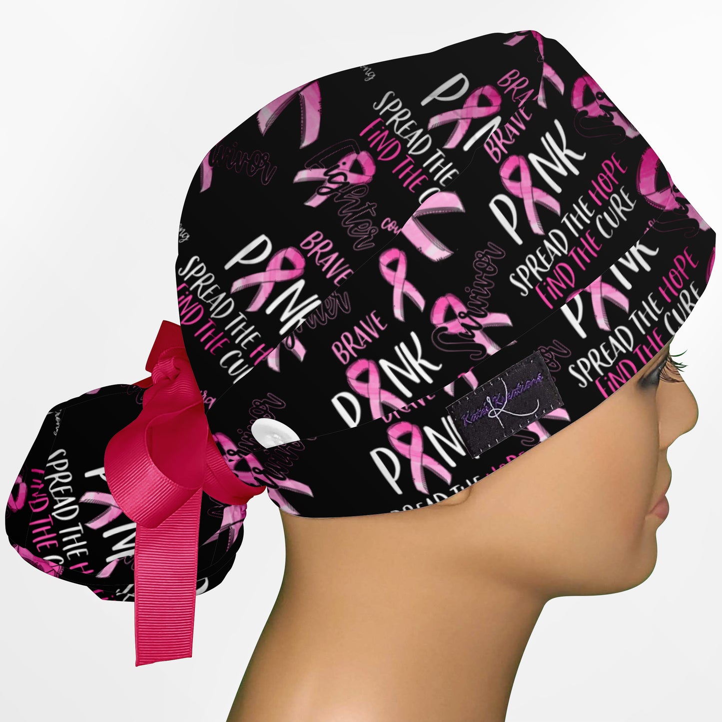 Breast Cancer Ponytail Scrub Cap