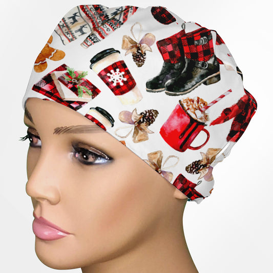Buffalo Plaid (White) Low-Tie Surgeon Scrub Cap