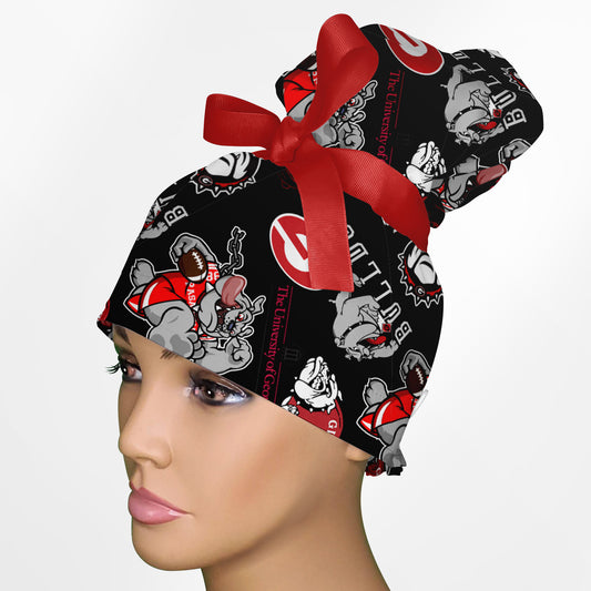 GA Bulldogs High Bun Ponytail Scrub Cap