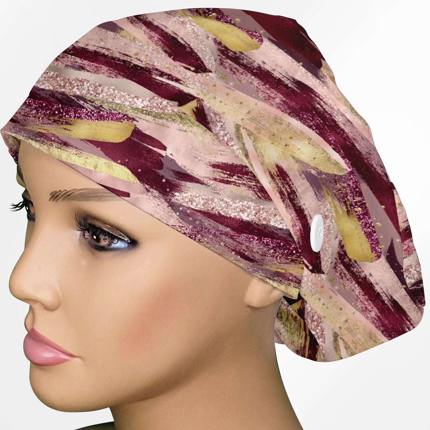 Burgundy Brush Strokes Euro Scrub Cap