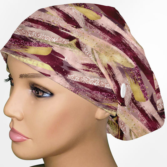 Burgundy Brush Strokes Euro Scrub Cap
