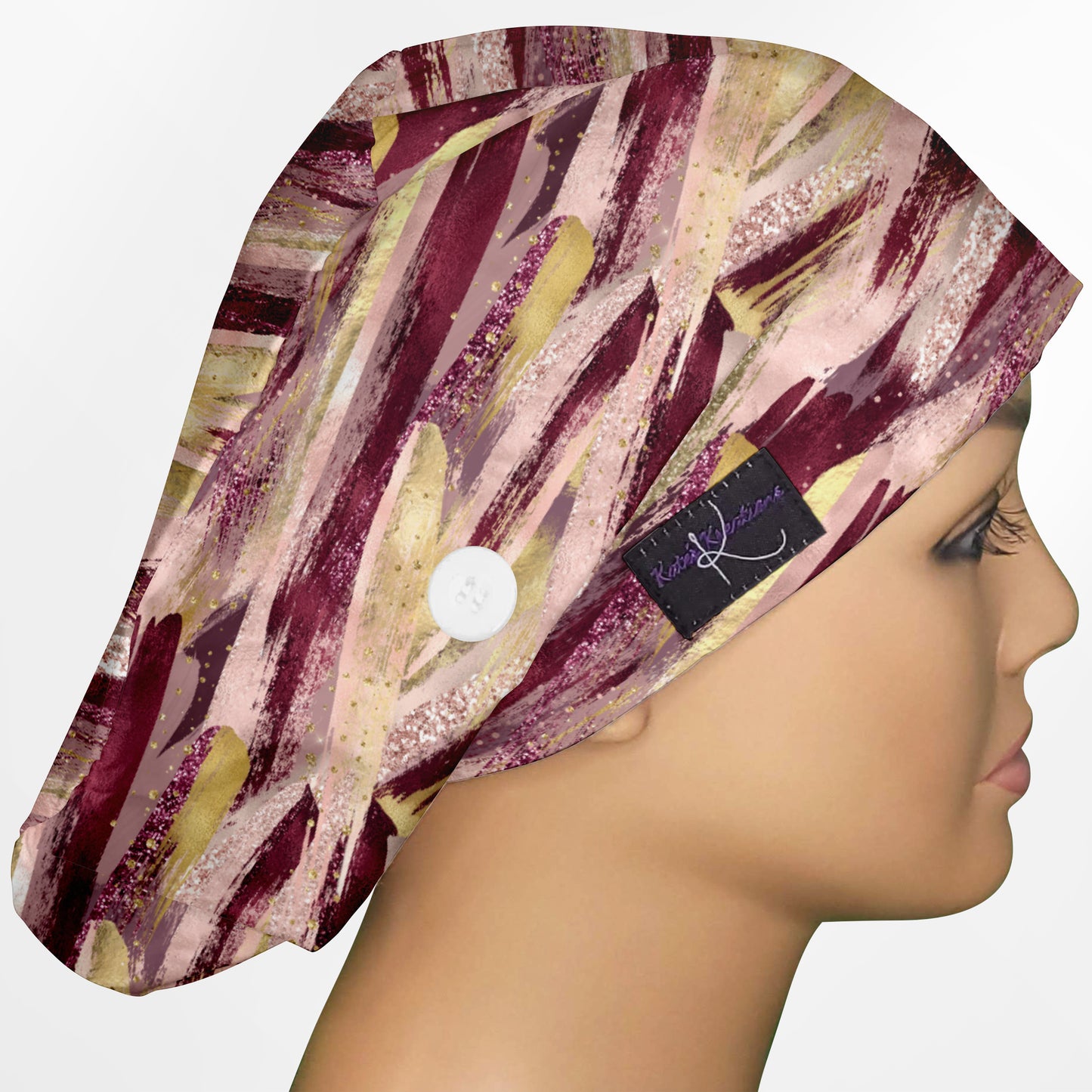 Burgundy Brush Strokes Euro Scrub Cap