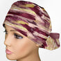 Burgundy Brush Strokes Ponytail Scrub Cap