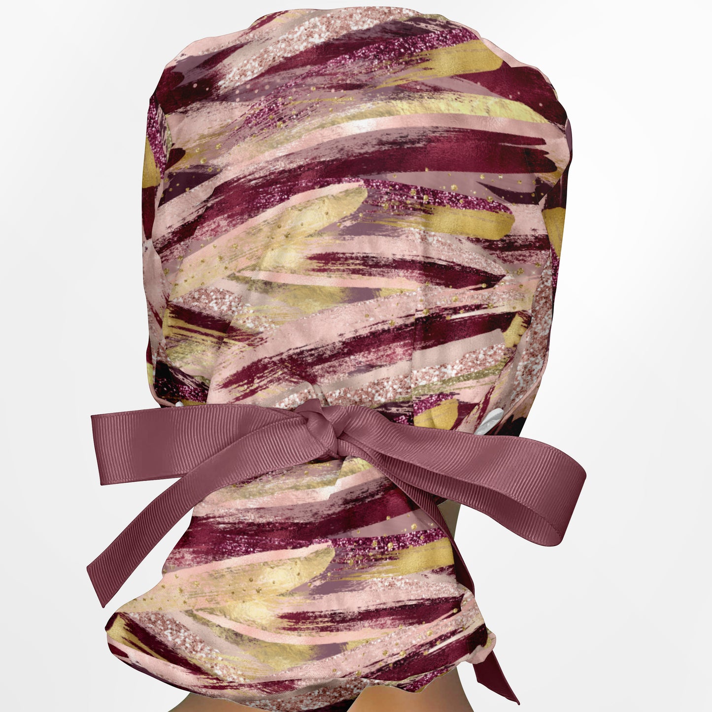 Burgundy Brush Strokes Ponytail Scrub Cap