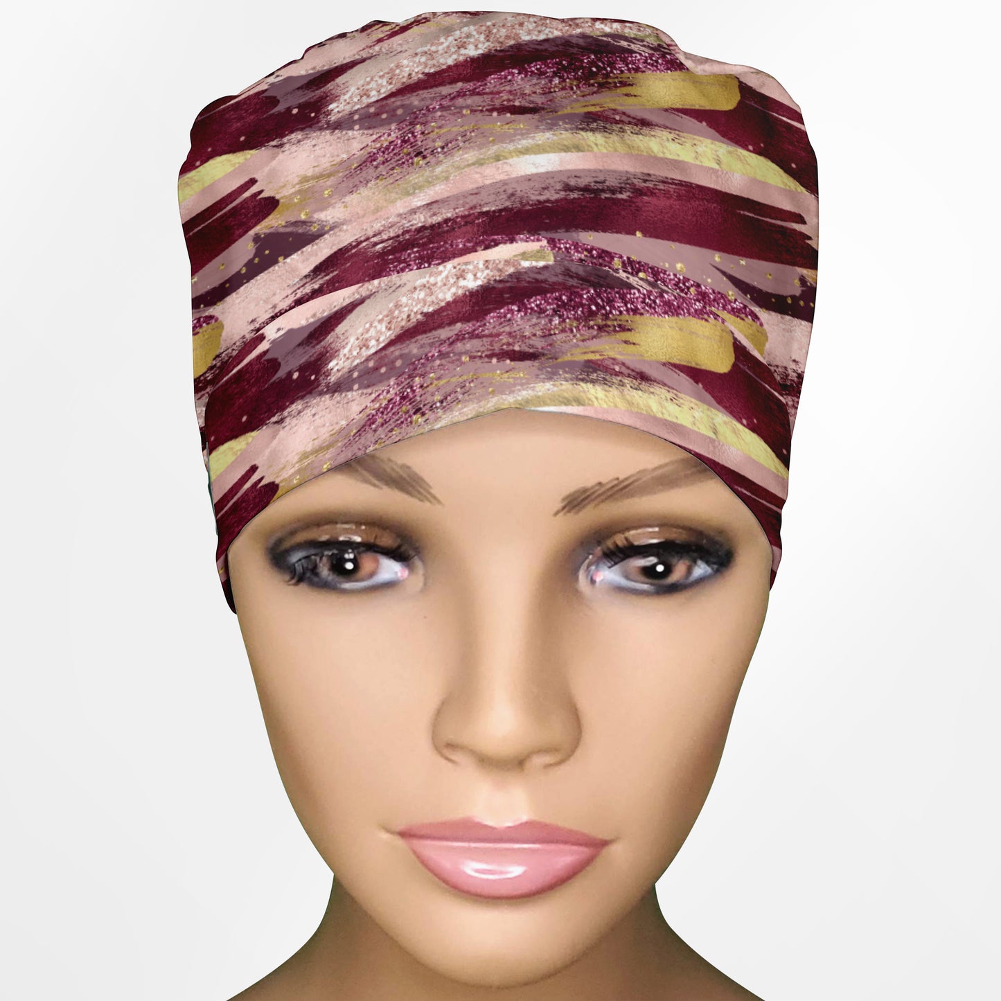 Burgundy Brush Strokes Ponytail Scrub Cap