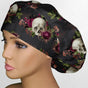 Burgundy Skulls Bouffant Scrub Cap