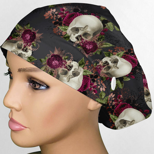 Burgundy Skulls Euro Scrub Cap