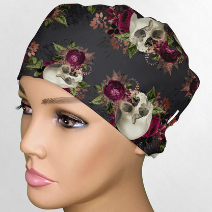 Burgundy Skulls Low-Tie Surgeon Scrub Cap