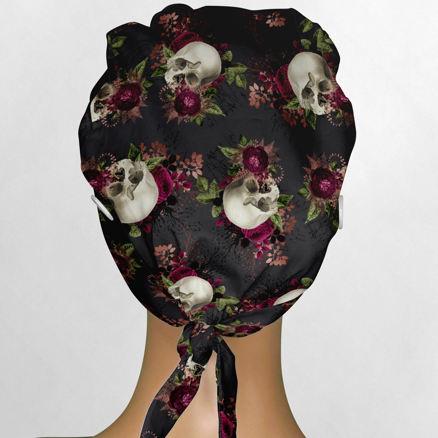 Burgundy Skulls Low-Tie Surgeon Scrub Cap