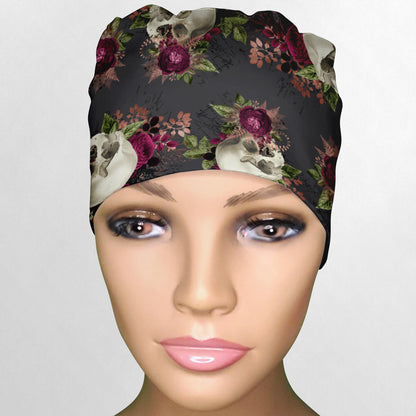 Burgundy Skulls Low-Tie Surgeon Scrub Cap