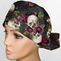 Burgundy Skulls Ponytail Scrub Cap