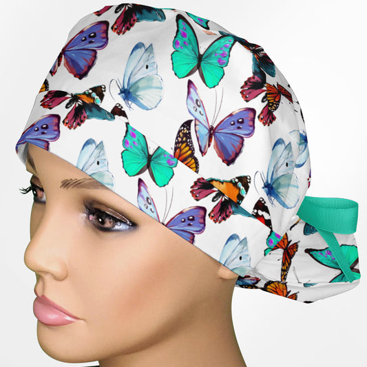 Butterflies Ponytail Scrub Cap