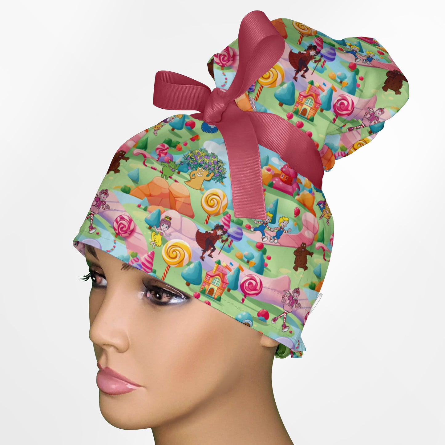 Candy Land High Bun Ponytail Scrub Cap