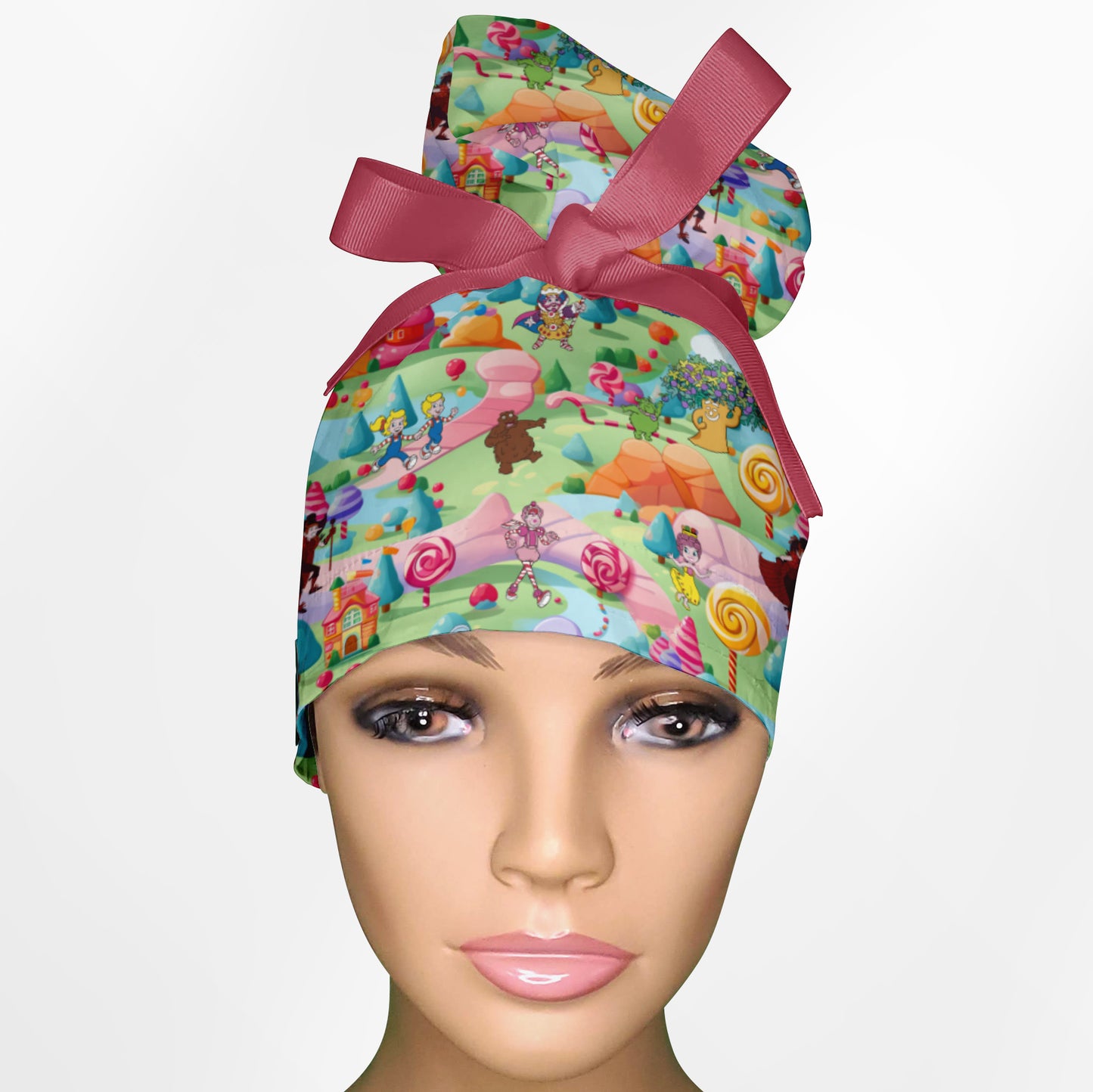 Candy Land High Bun Ponytail Scrub Cap