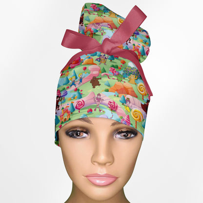 Candy Land High Bun Ponytail Scrub Cap