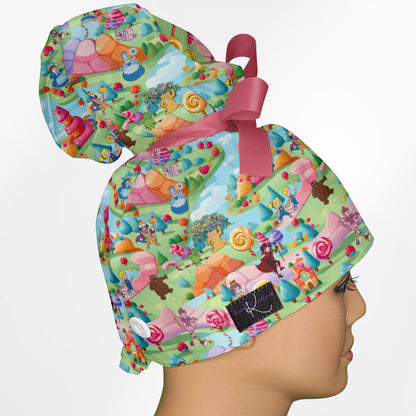 Candy Land High Bun Ponytail Scrub Cap