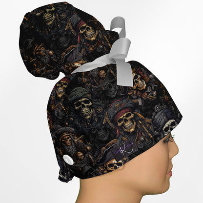 Caribbean Pirates High Bun Ponytail Scrub Cap