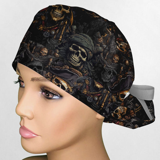 Caribbean Pirates Ponytail Scrub Cap