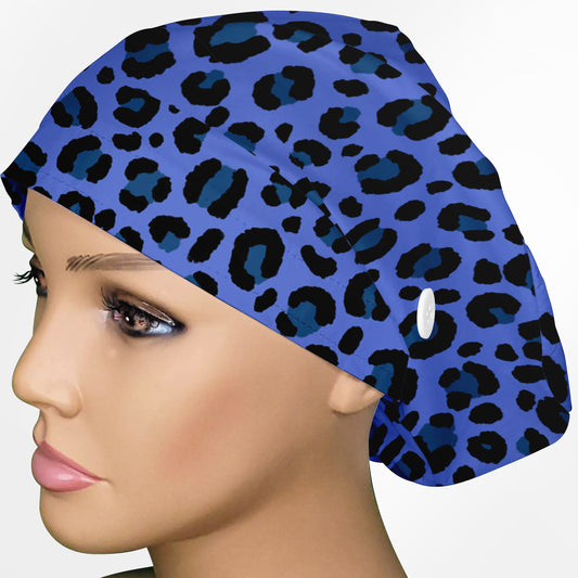 Cheetah Blue Euro Scrub Cap
