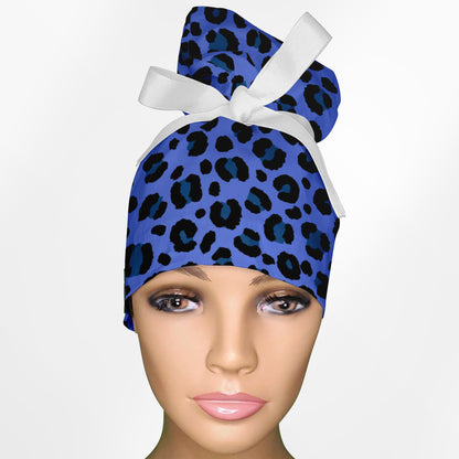 Cheetah Blue High Bun Ponytail Scrub Cap