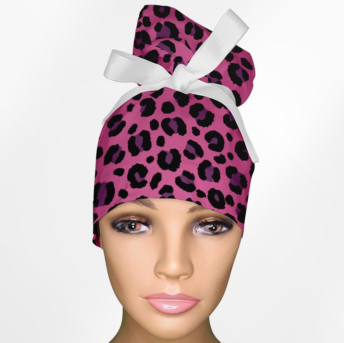 Cheetah Pink High Bun Ponytail Scrub Cap