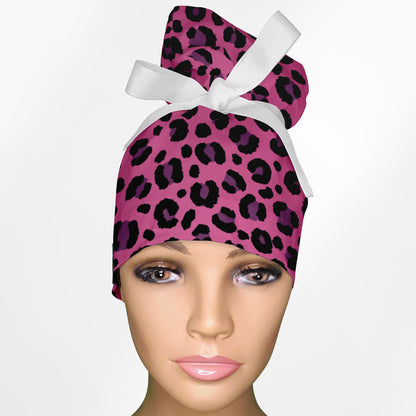 Cheetah Pink High Bun Ponytail Scrub Cap