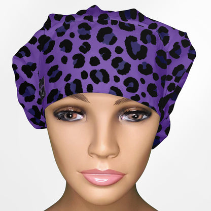 Cheetah Purple  Bouffant Scrub Cap