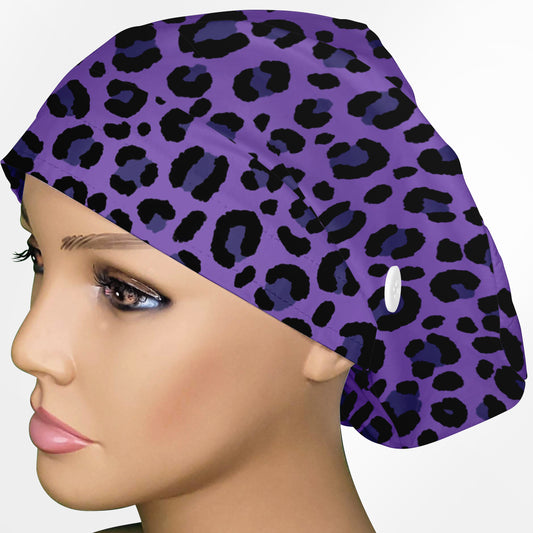 Cheetah Purple Euro Scrub Cap