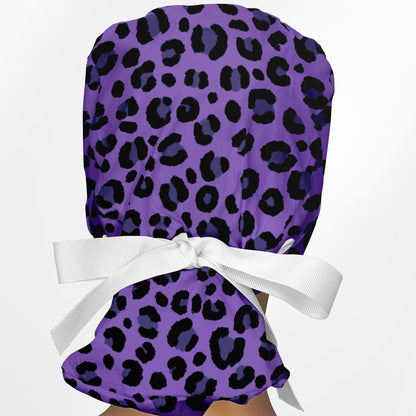 Cheetah Purple Ponytail Scrub Cap