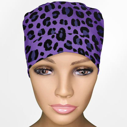 Cheetah Purple Ponytail Scrub Cap