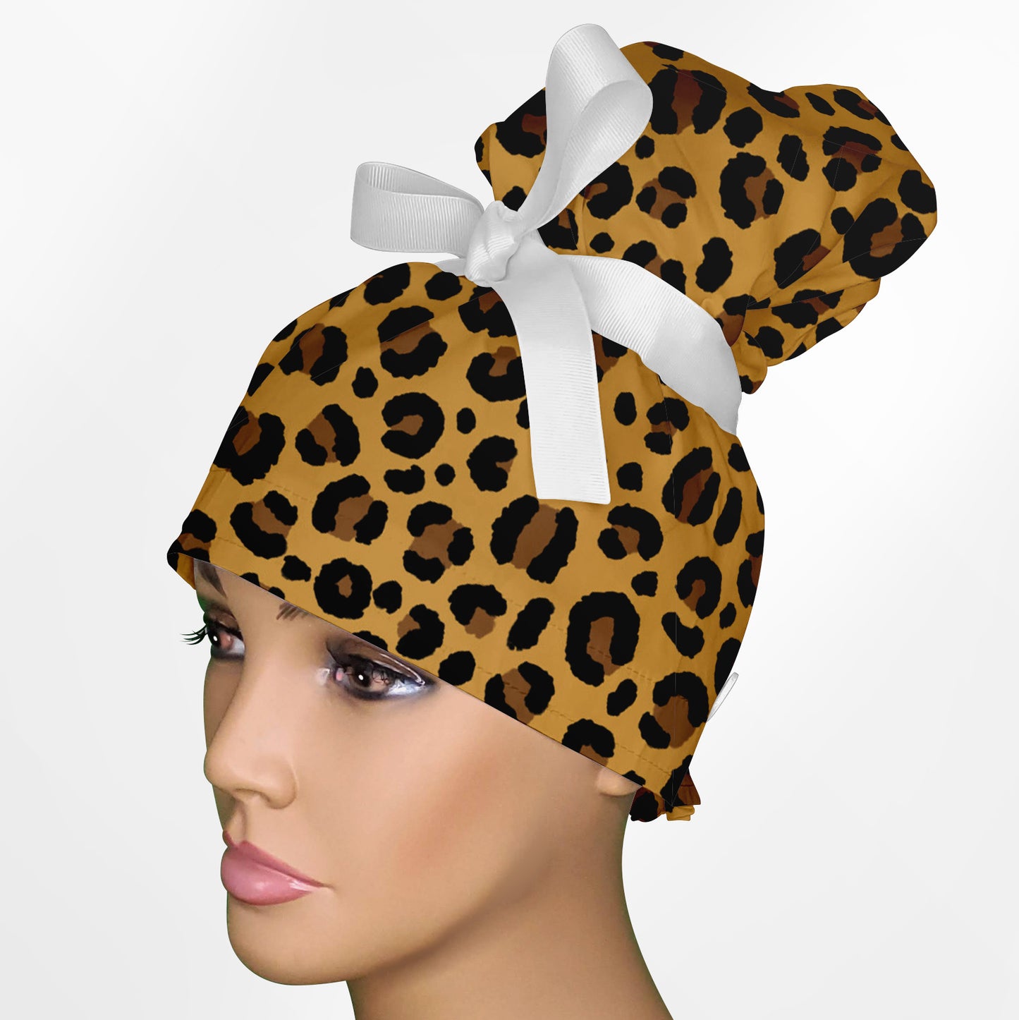 Cheetah Yellow High Bun Ponytail Scrub Cap