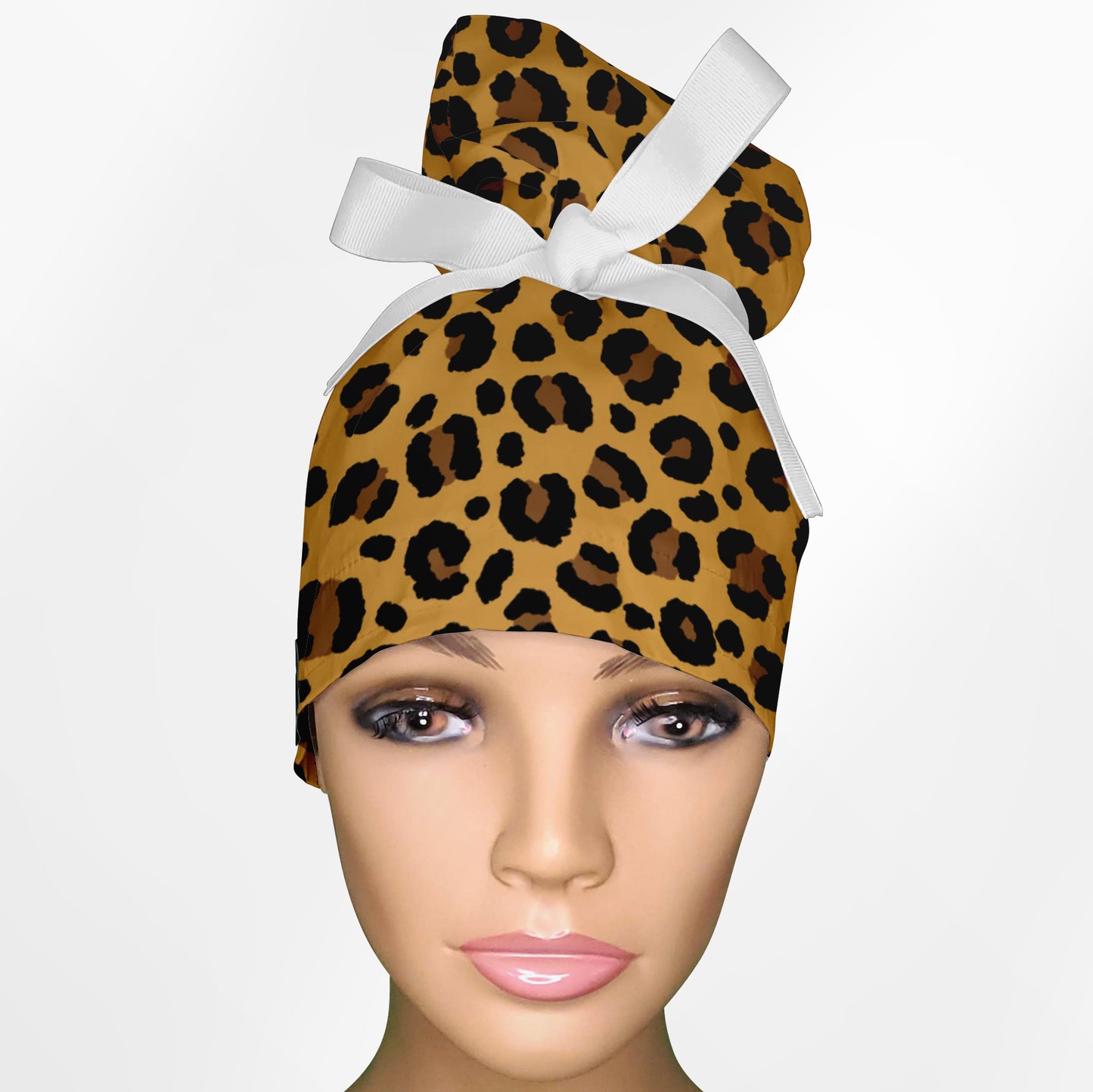 Cheetah Yellow High Bun Ponytail Scrub Cap