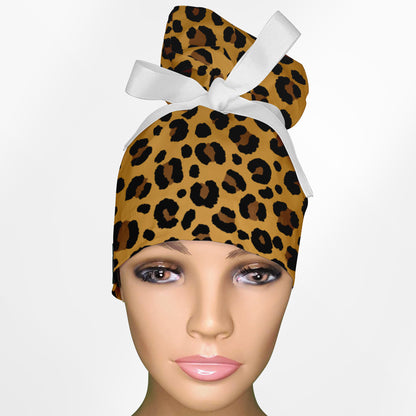 Cheetah Yellow High Bun Ponytail Scrub Cap