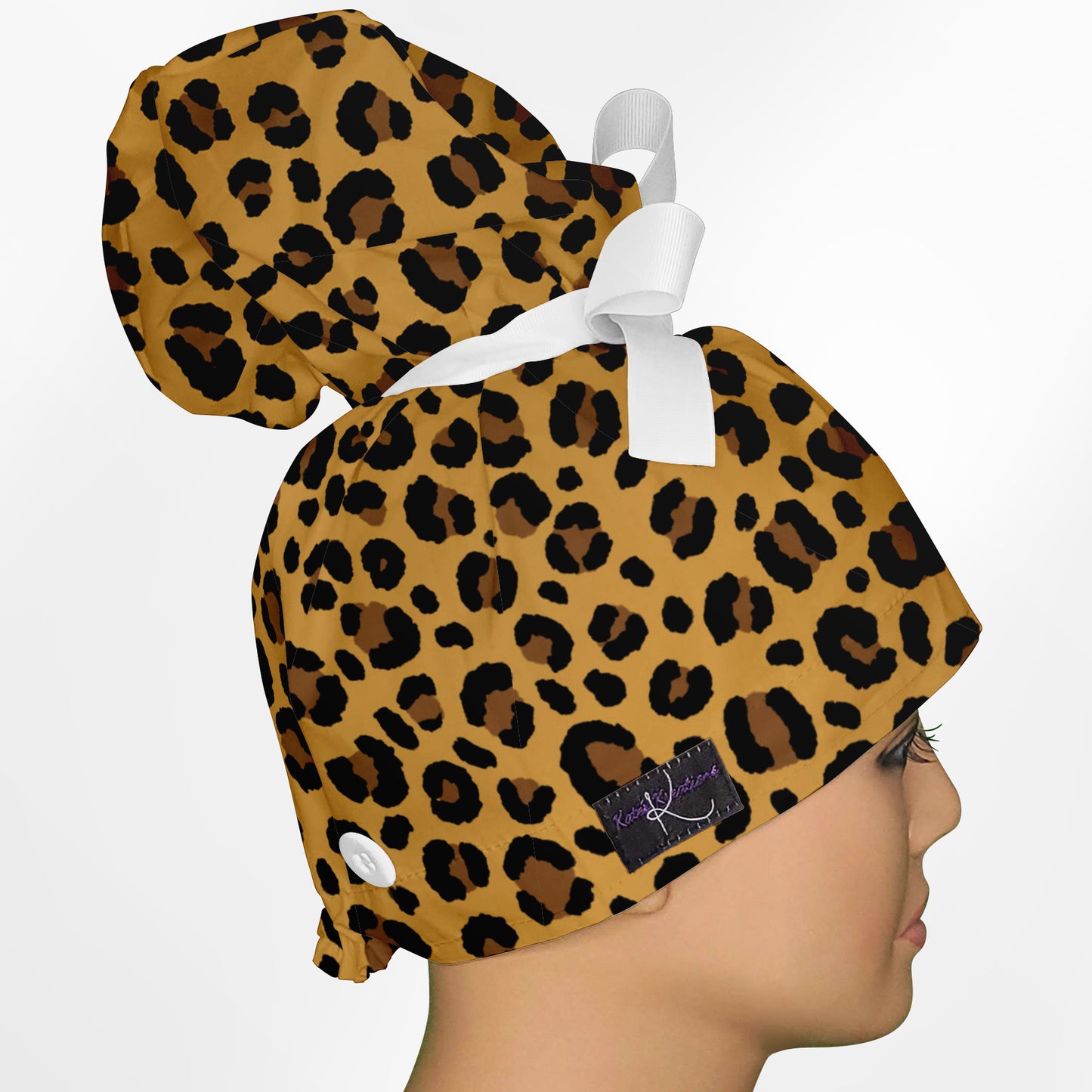Cheetah Yellow High Bun Ponytail Scrub Cap
