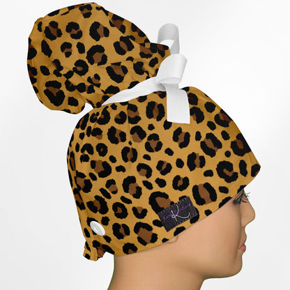 Cheetah Yellow High Bun Ponytail Scrub Cap