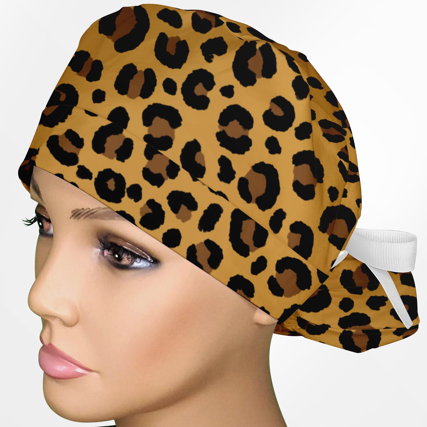 Cheetah Yellow Ponytail Scrub Cap