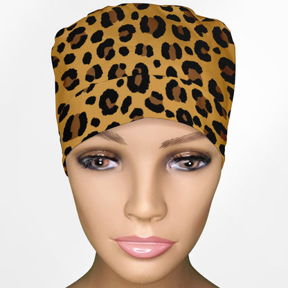 Cheetah Yellow Ponytail Scrub Cap