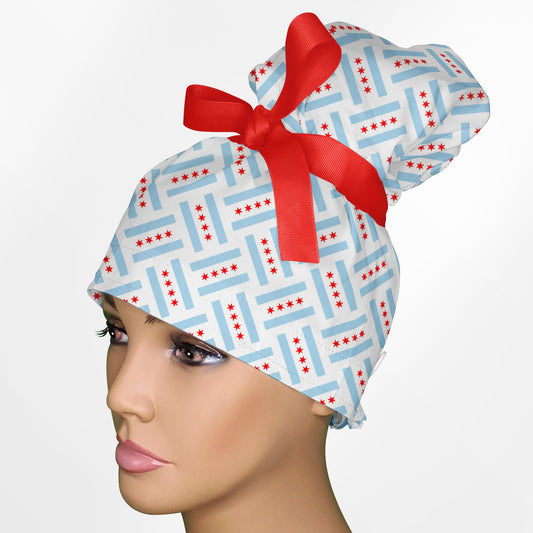 Flag of Chicago High Bun Ponytail Scrub Cap
