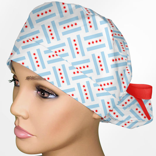Flag of Chicago Ponytail Scrub Cap
