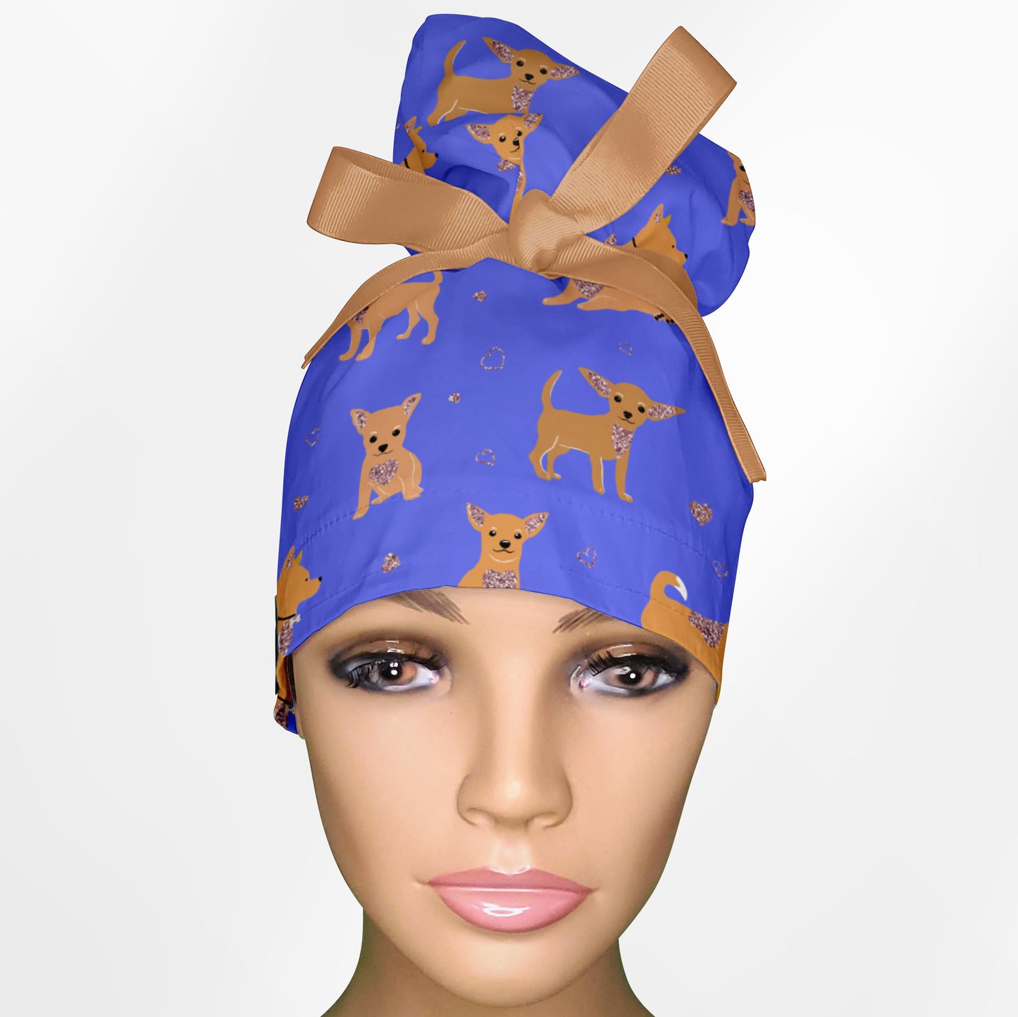 Chihuahua Blue High Bun Ponytail Scrub Cap