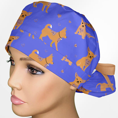 Chihuahua Blue Ponytail Scrub Cap