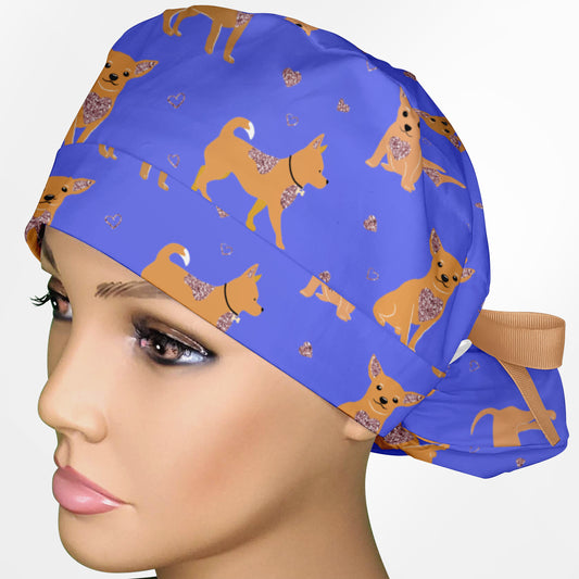 Chihuahua Blue Ponytail Scrub Cap