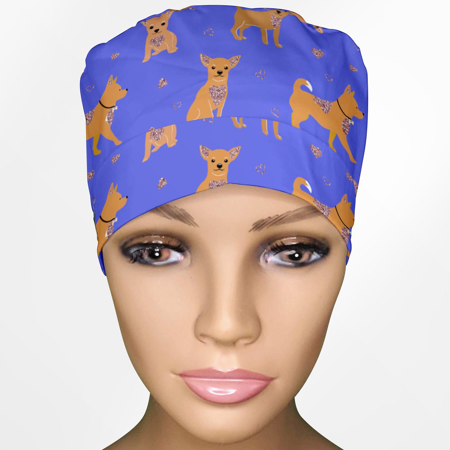 Chihuahua Blue Ponytail Scrub Cap