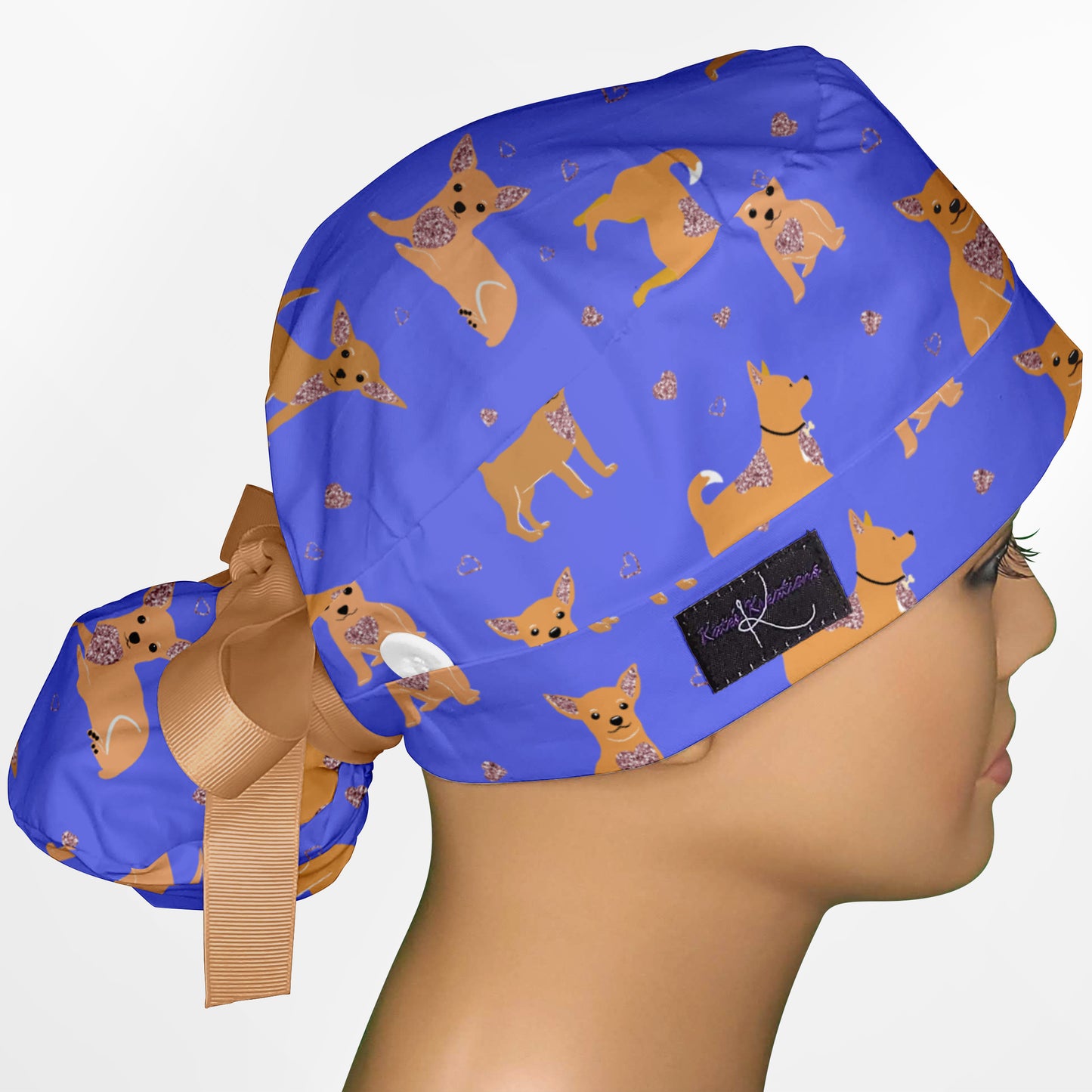 Chihuahua Blue Ponytail Scrub Cap