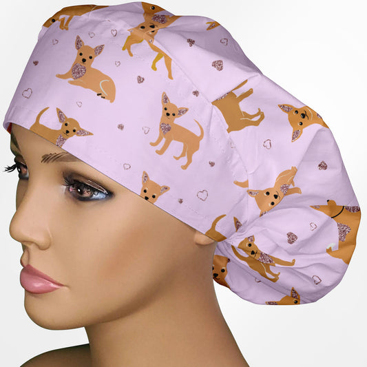 Chihuahua Pink Bouffant Scrub Cap
