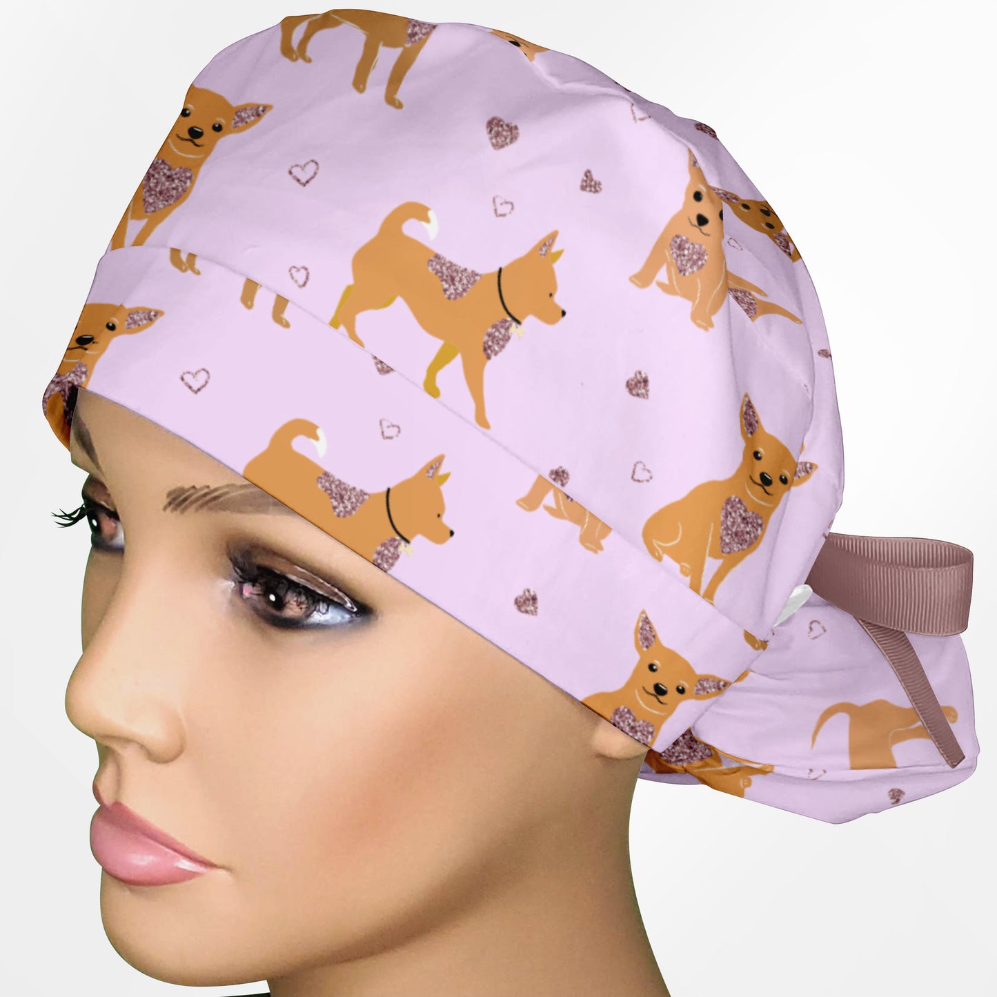 Chihuahua Pink Ponytail Scrub Cap